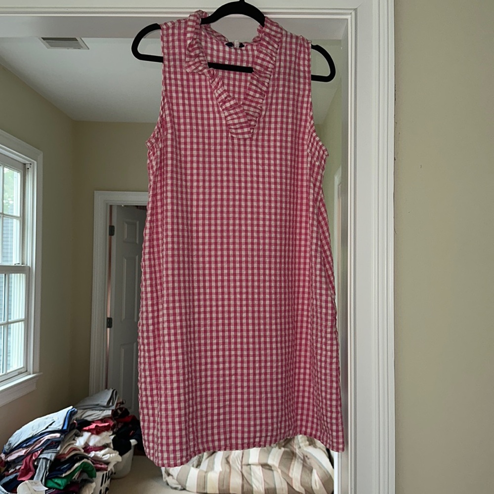 pink and white gingham dress